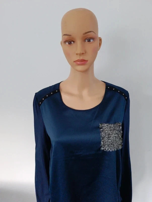 Blusa Captain Tortue T38 azul marino – Bolsillo de tweed con lentejuelas – Mangas largas – photo 3